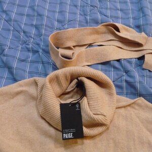 PAIGE RAUNDI WOOL TAN COLOR COLD ONE SHOULDER  TURTLE NECK MAXI DRESS SIZE S NEW